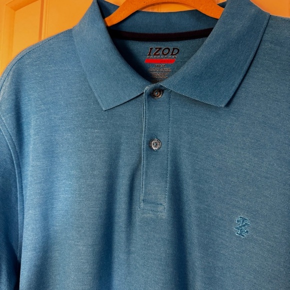Izod Blue Polo Shirt Classic Short Sleeve - Picture 3 of 6